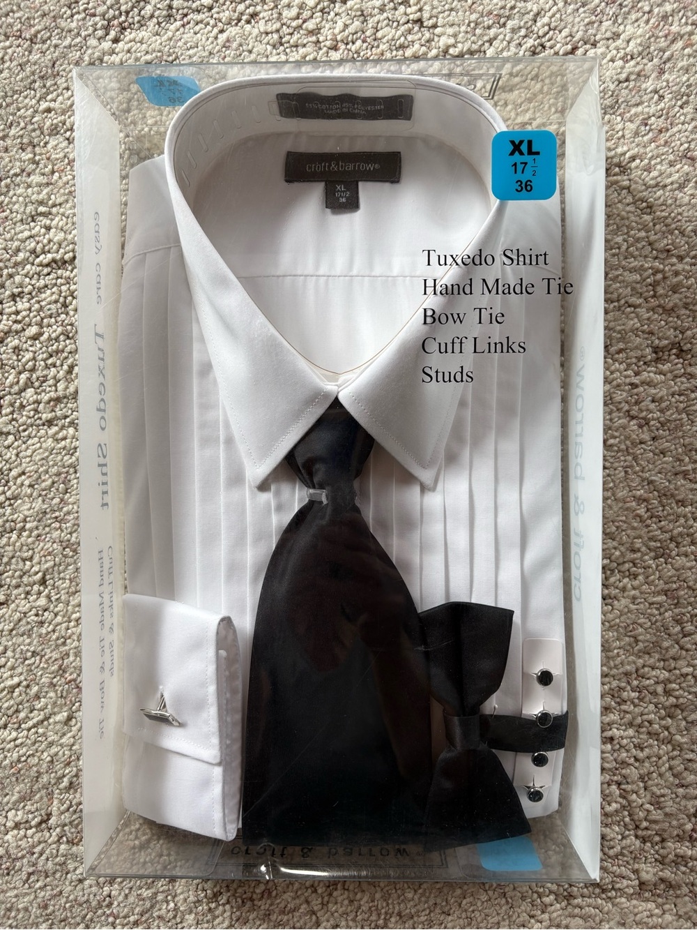 croft & barrow White Dress Tuxedo Shirt with Black Tie & Bow
